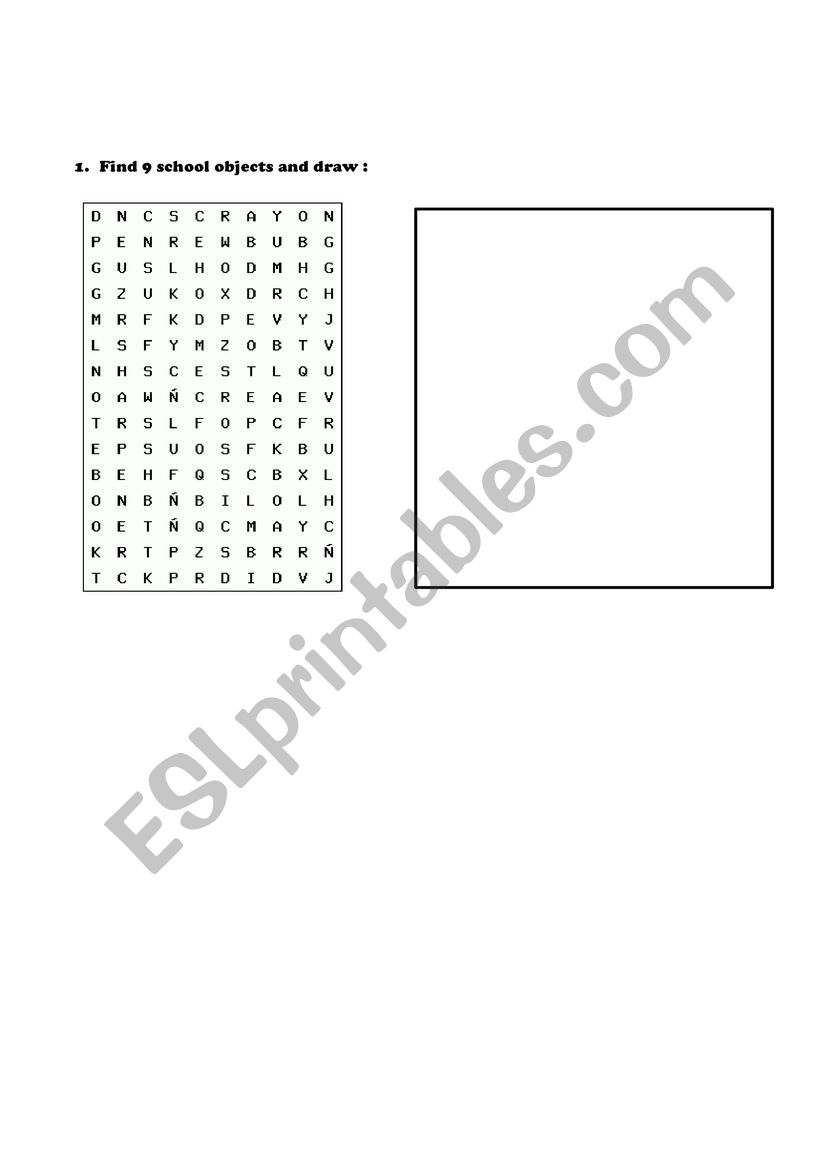 School objects alphabet soup worksheet