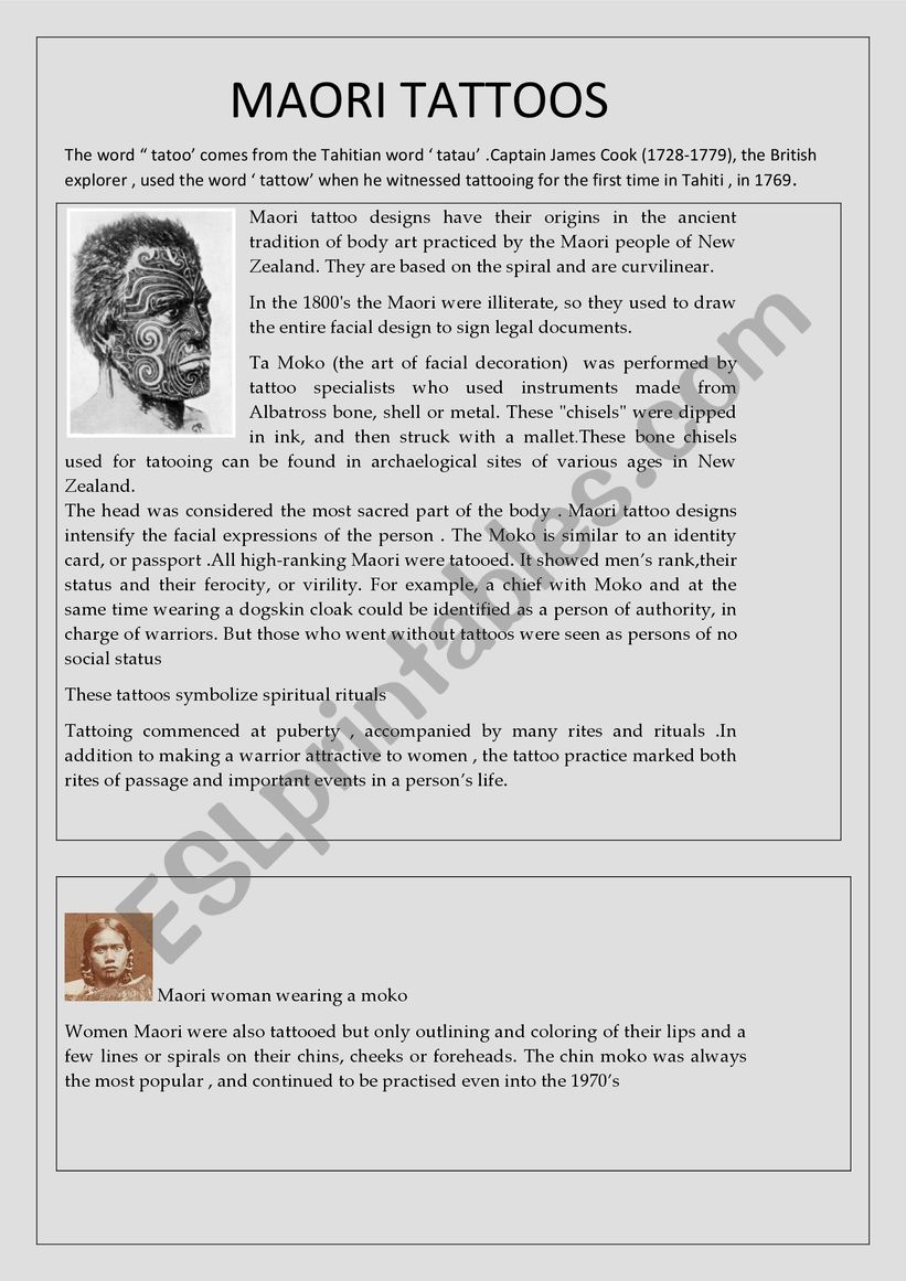 Maori tattoos worksheet