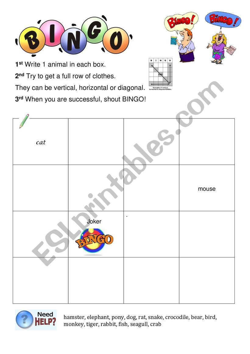 Animal Bingo worksheet