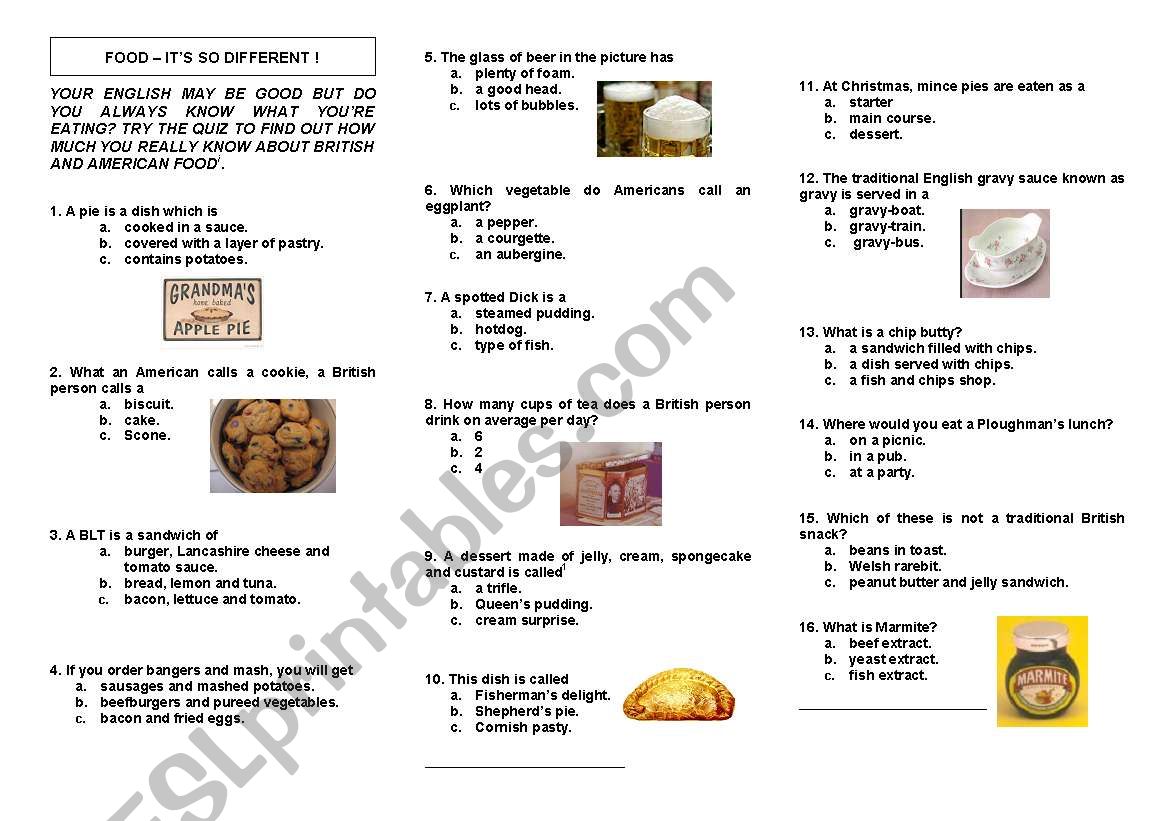 Food worksheet