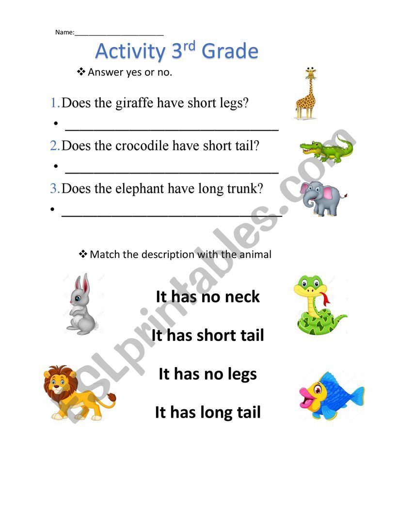 Animal Descriptions worksheet