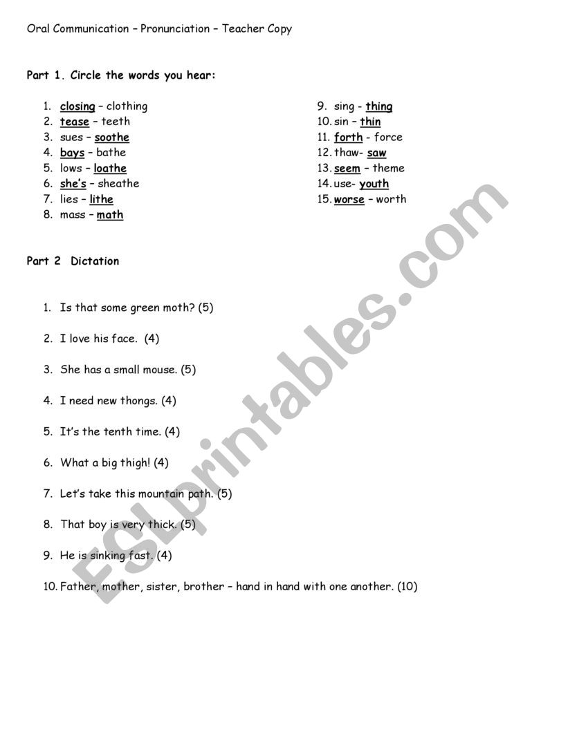 Pronunciation worksheet