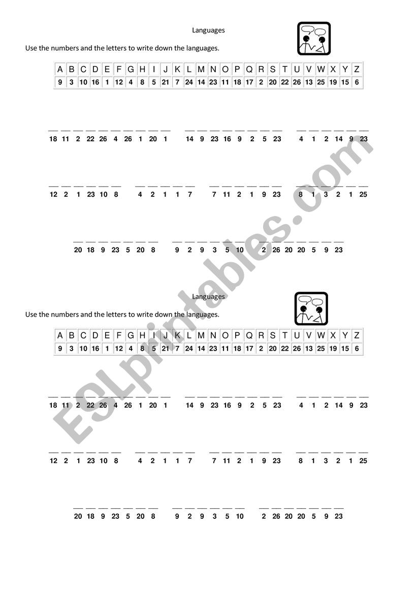 Language Cryptogram worksheet