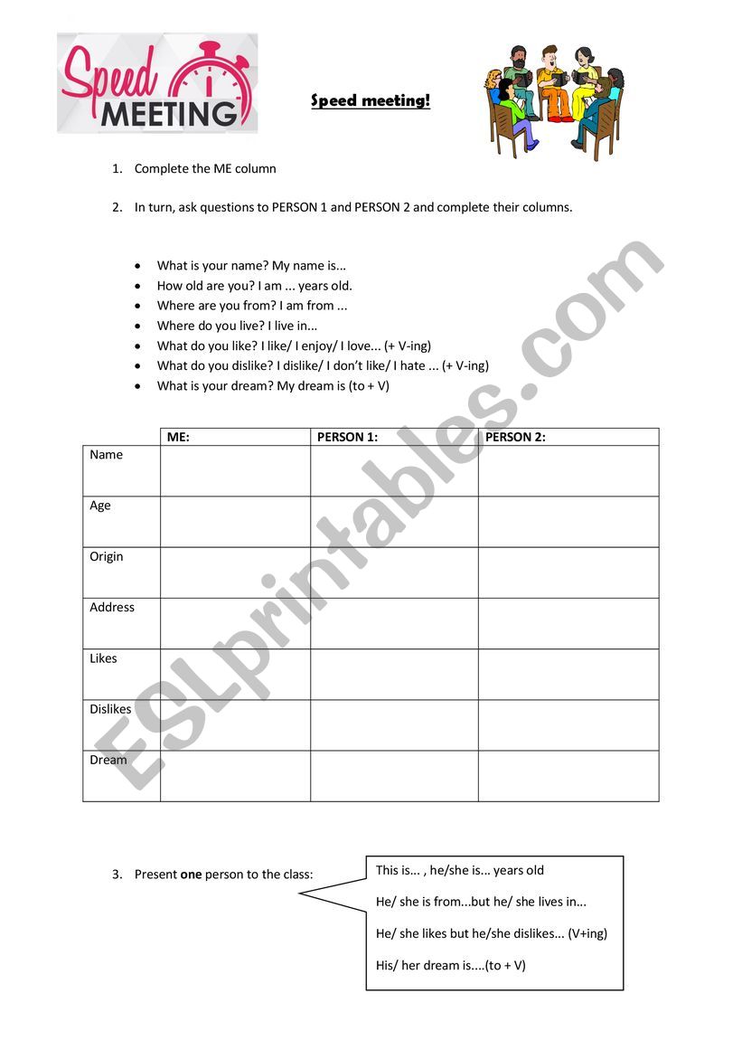 Speed meeting worksheet