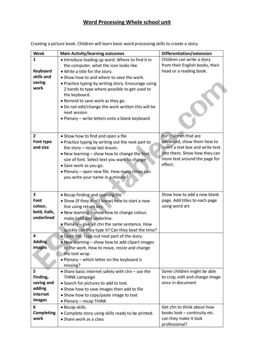 word computing planning worksheet