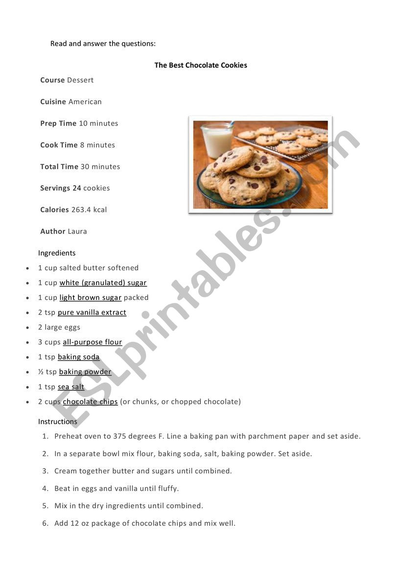 recipe activity worksheet