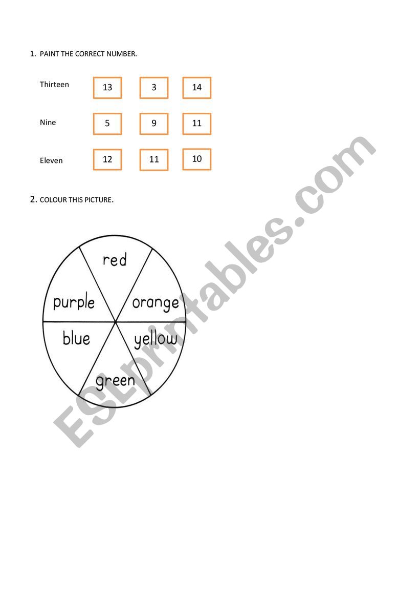 Colours and Numbers worksheet