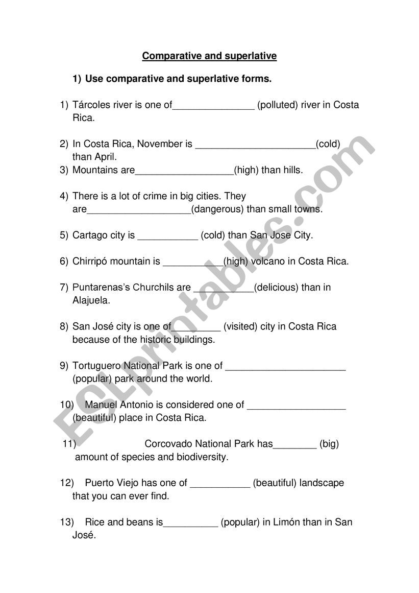 Comparatives and Superlatives worksheet