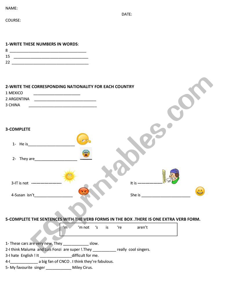 test  worksheet