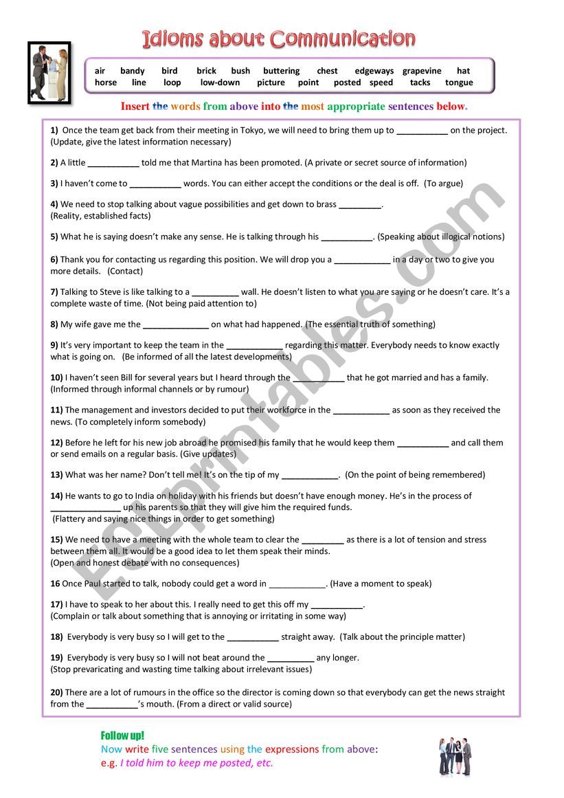 Idioms about Communicating  worksheet
