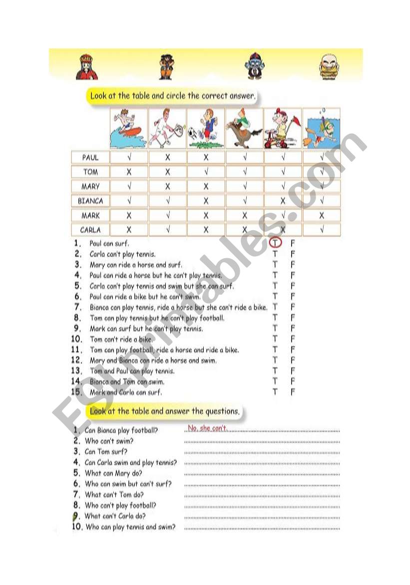 Can/cannot worksheet