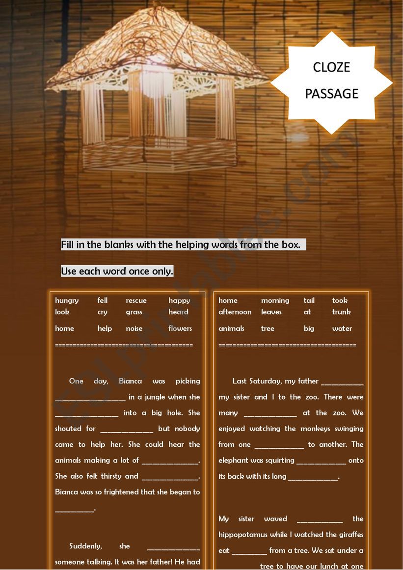 Cloze Passage worksheet
