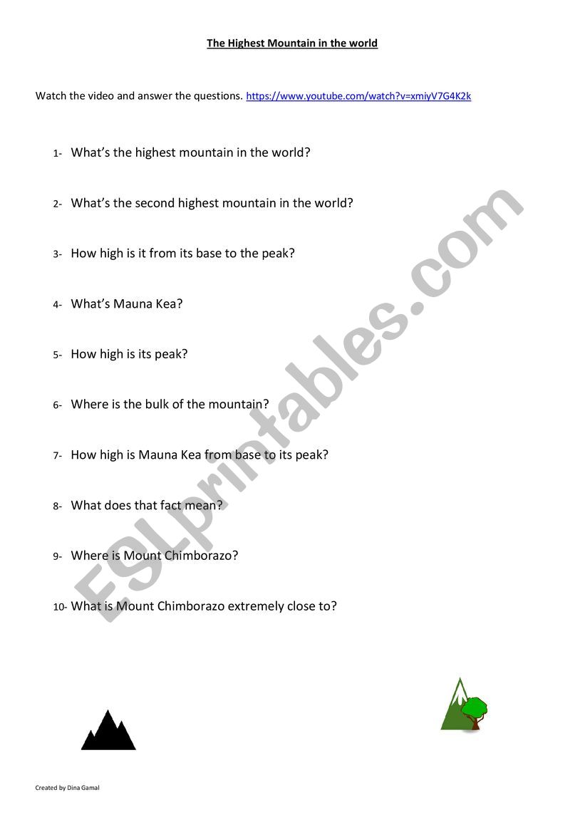 The Worlds Highest Mountain worksheet