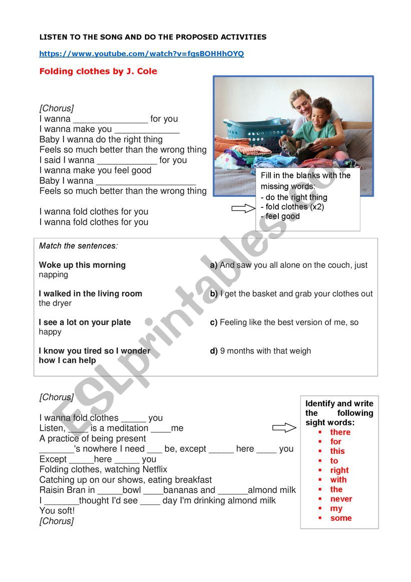 Song Chores at home worksheet