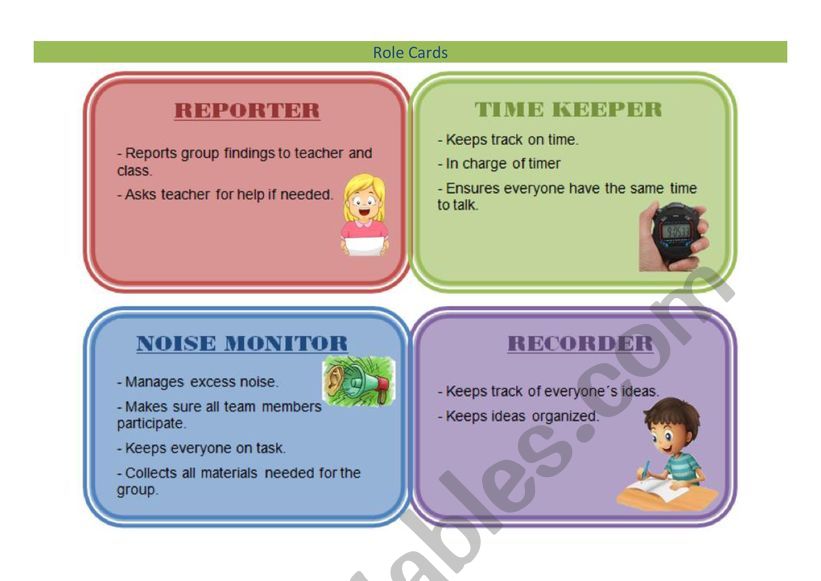Cooperative learning role-cards