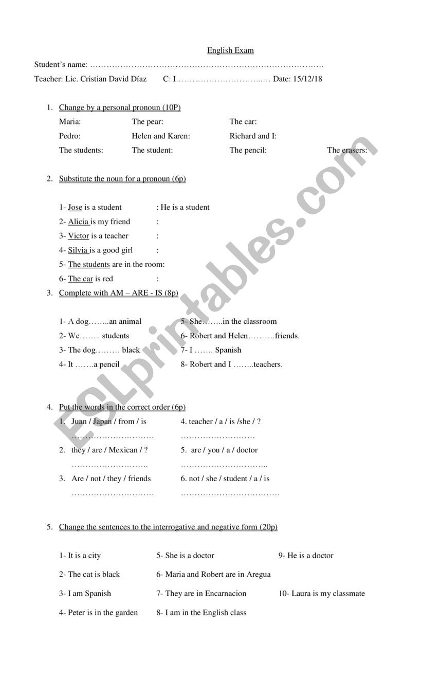 english exam worksheet