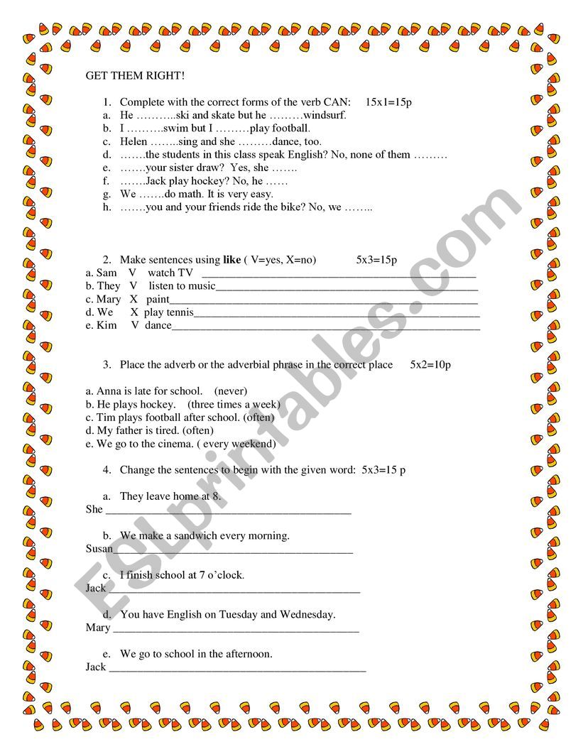 Get them right worksheet