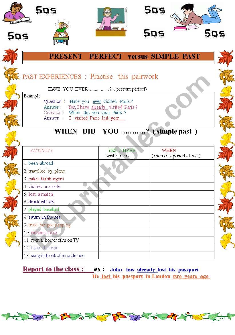 Present perfect versus simple past : past experiences 