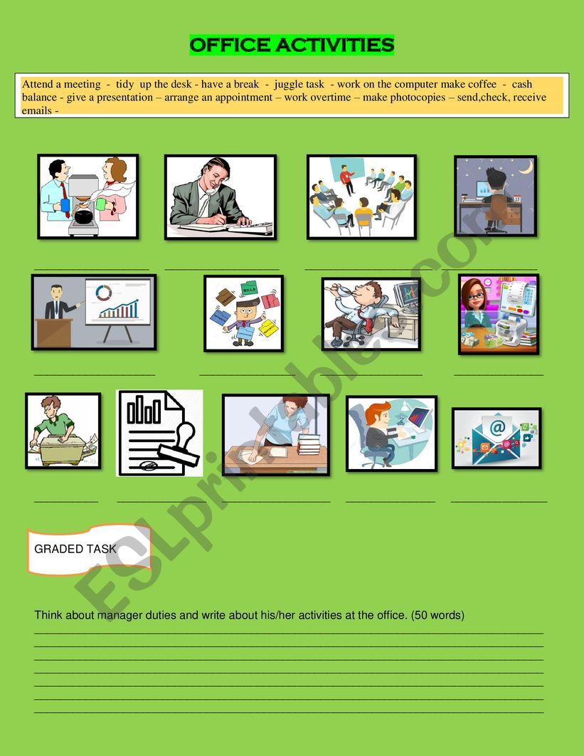 Office activities worksheet