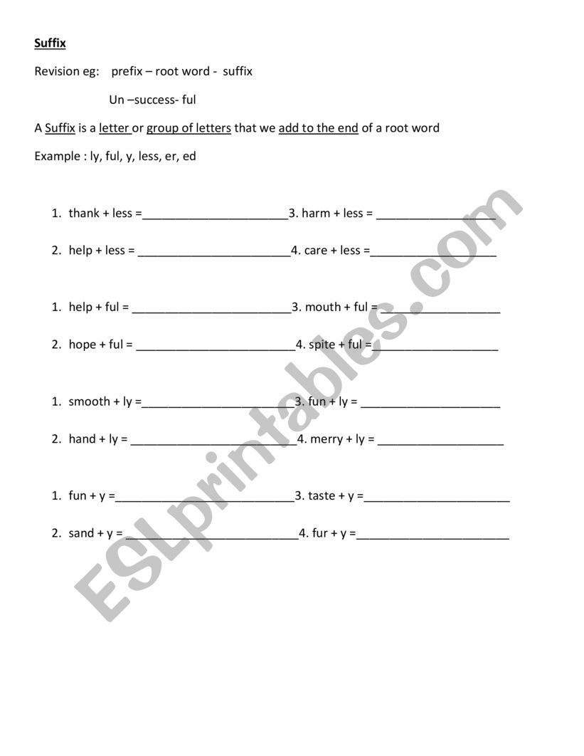 Suffix worksheet