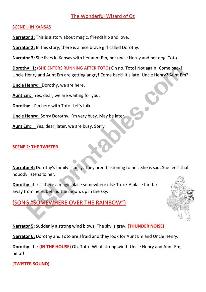 SCRIPT: The wizard of Oz worksheet