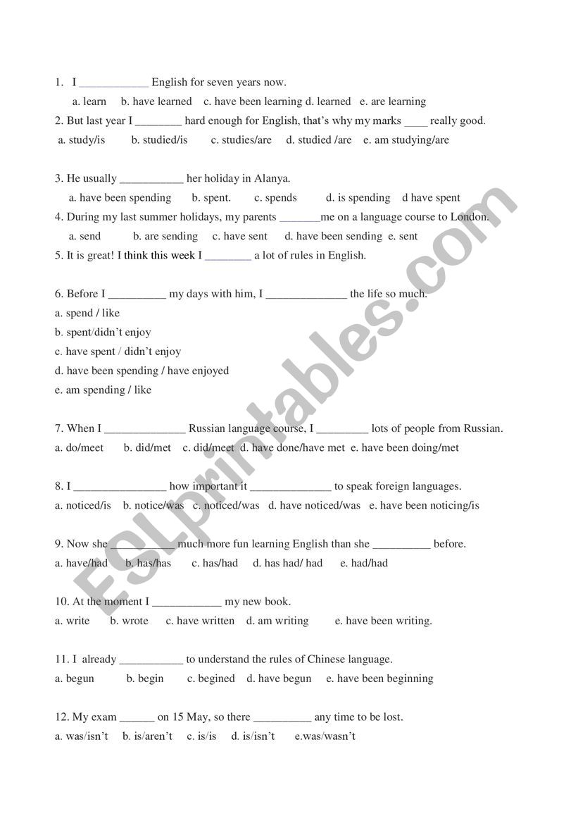 Mixed tenses exercises worksheet
