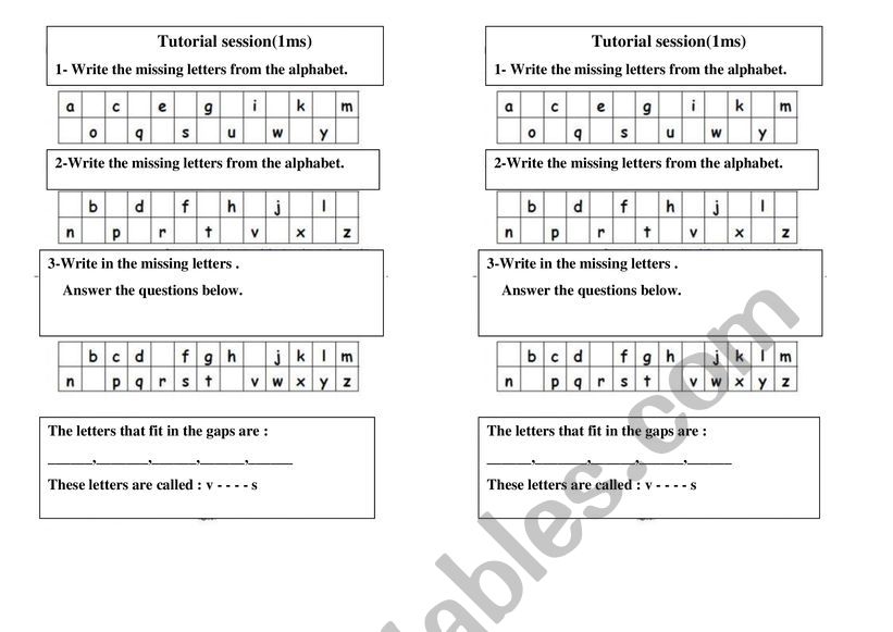 Tutorial session worksheet