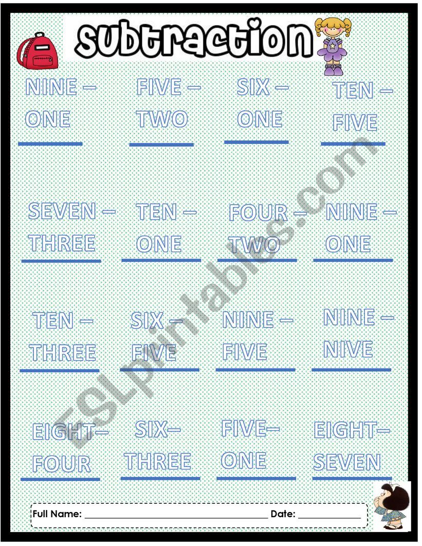 SUBTRACTION worksheet