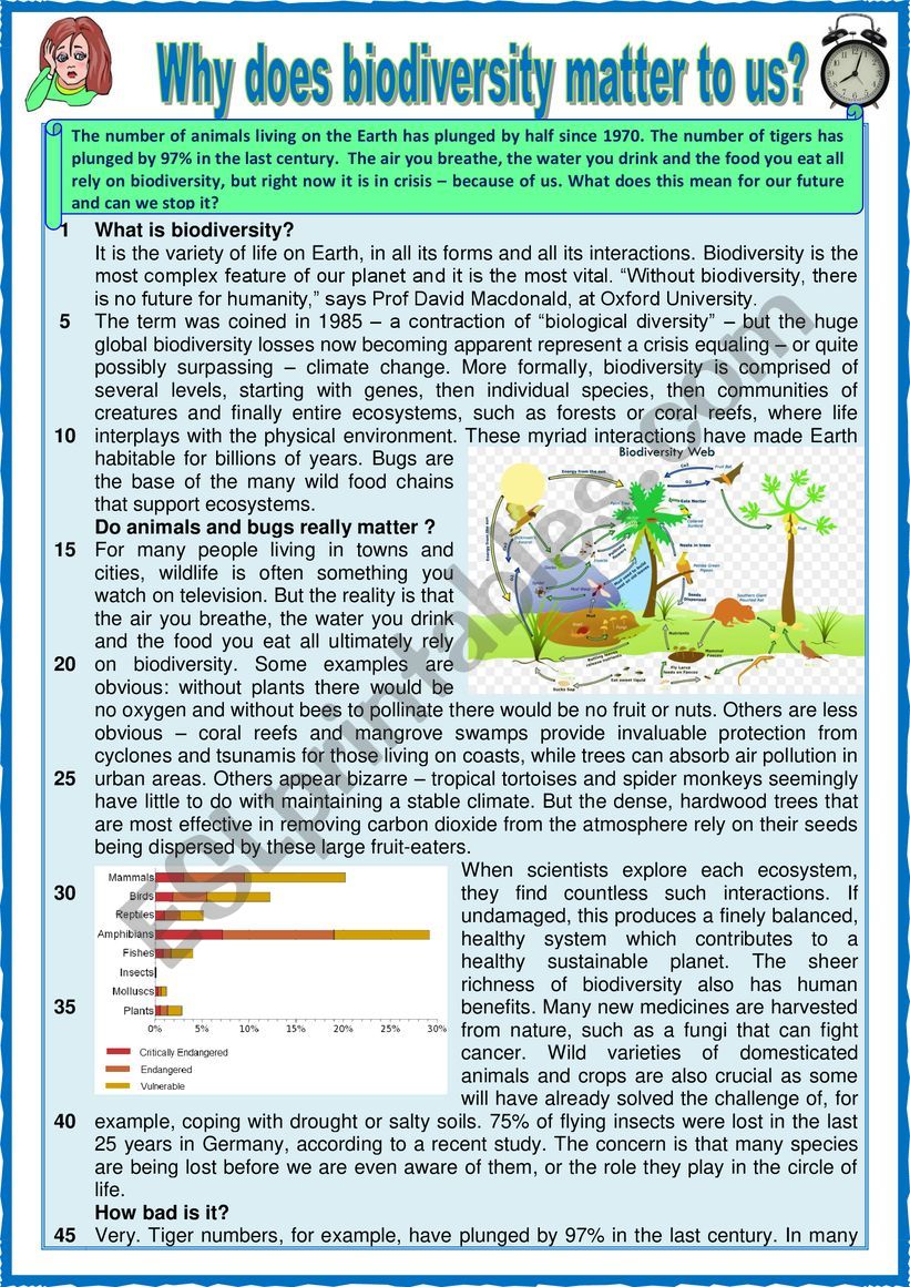 Why does biodiversity matter to us ? Reading + comprehension questions + KEY