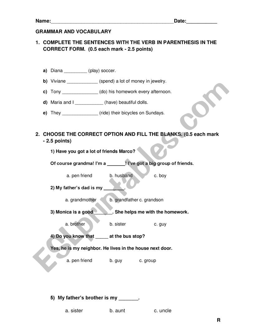 Test Present Simple worksheet