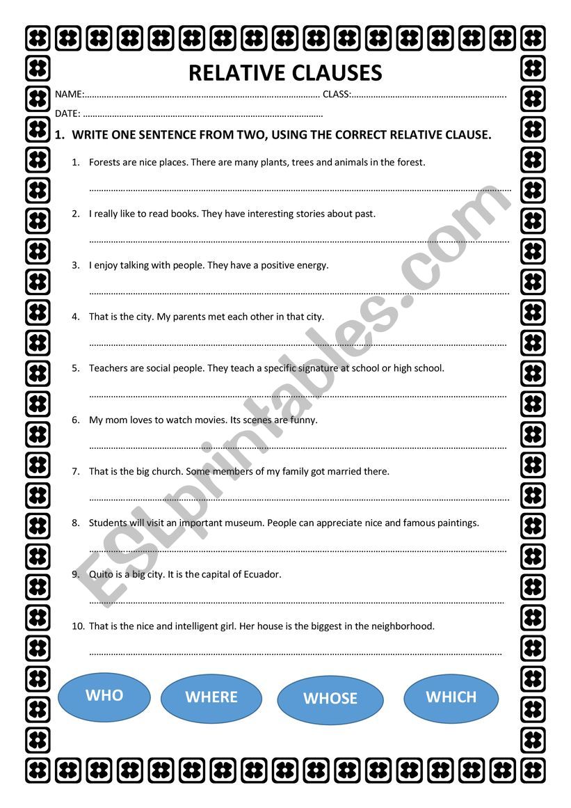 relative clauses worksheet