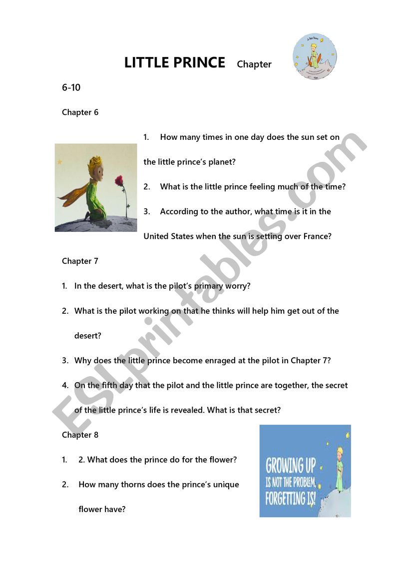 Little Prince chapter 6-10 worksheet