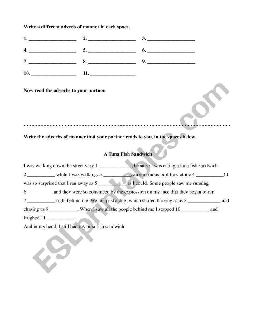 adverbs of manner mad lib worksheet