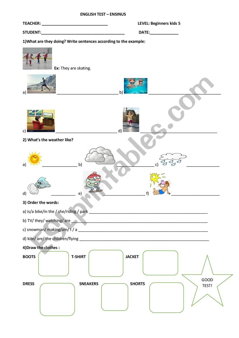 Test Spaghetti Kids 5 year worksheet