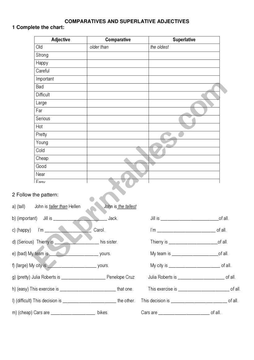 worksheet - adjective forms worksheet