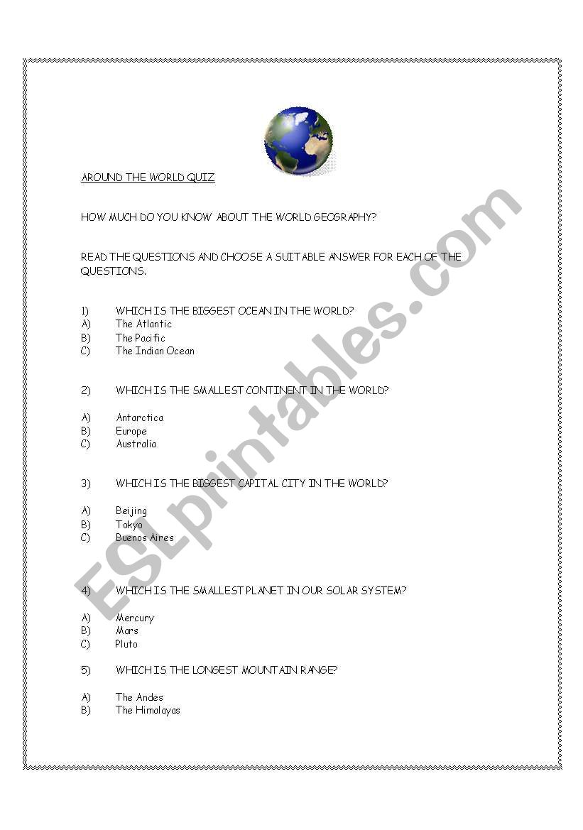 Around the world quiz worksheet