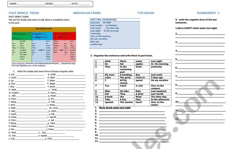 past simple tense  IRREGULAR verbs