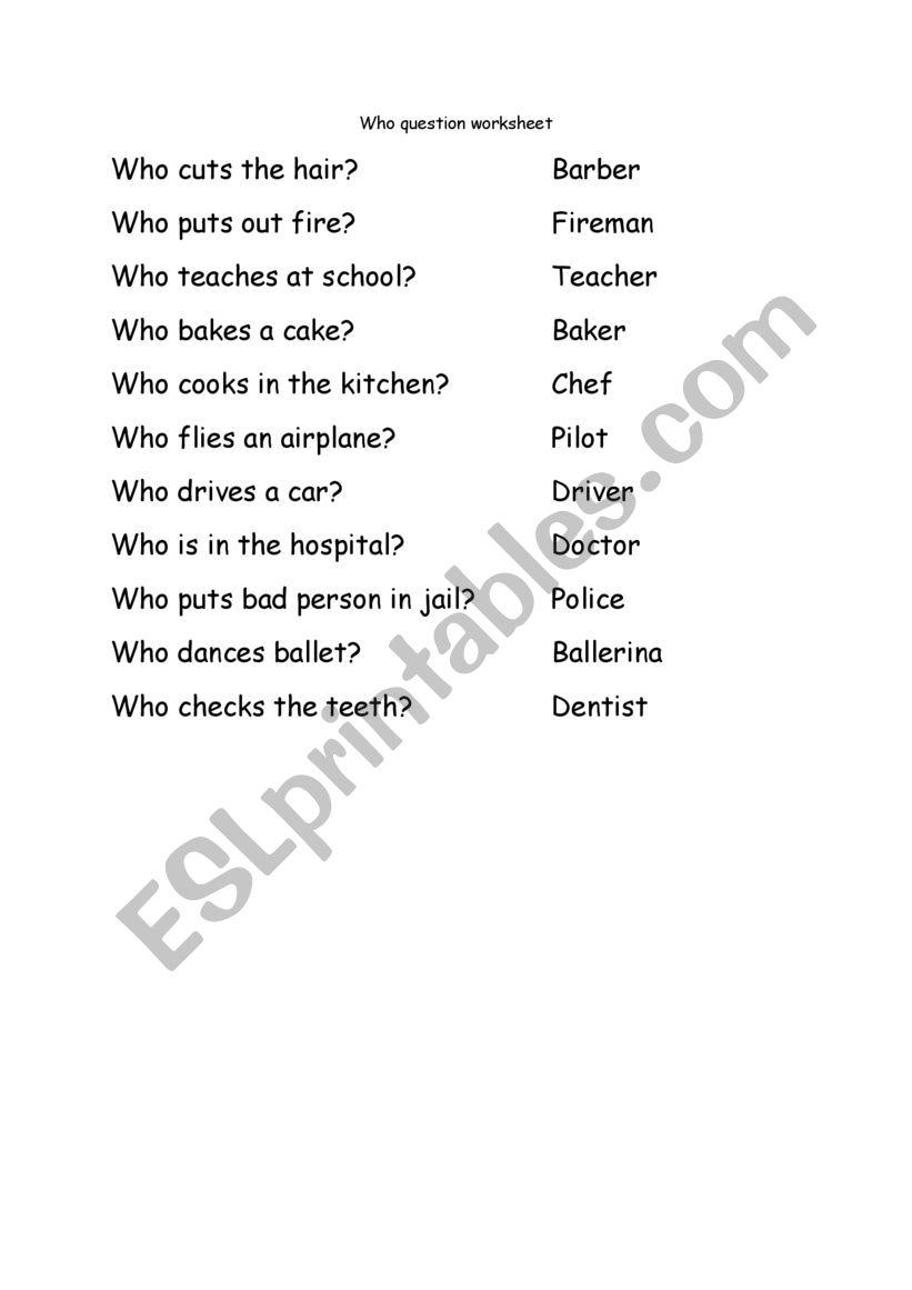 Who question Worksheet - ESL worksheet by wallyantonio