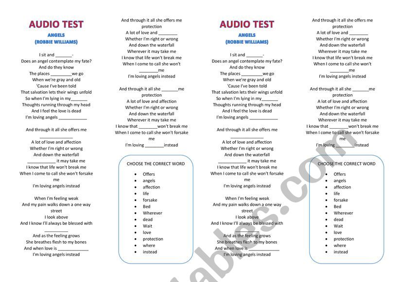 audio test worksheet