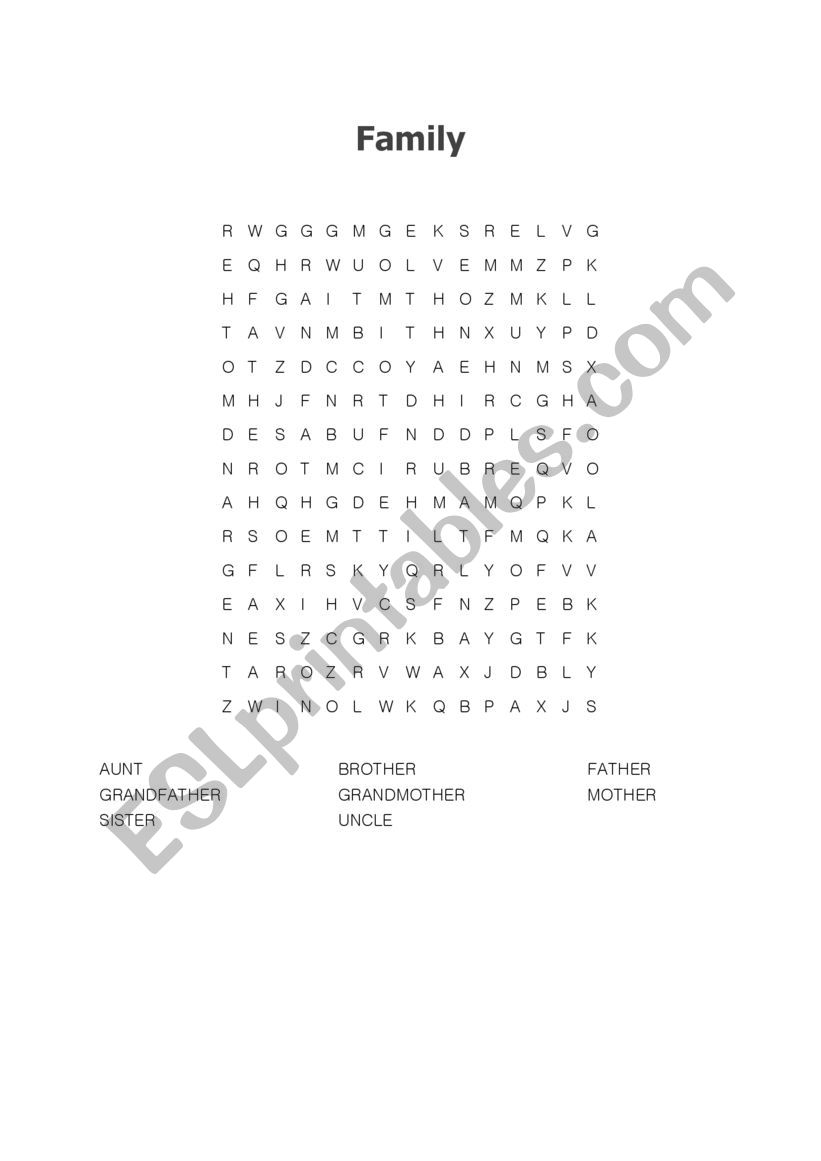 Family wordsearch worksheet