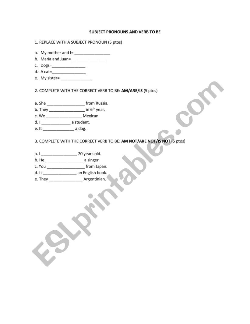 Subject pronouns and Verb to be 