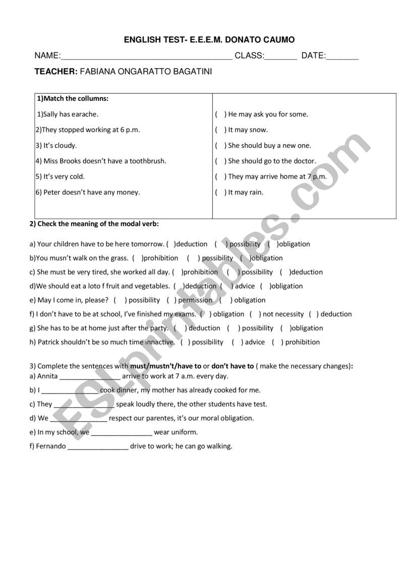 Test Modal Verbs worksheet