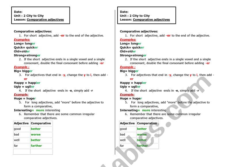 Comparative adjectives worksheet