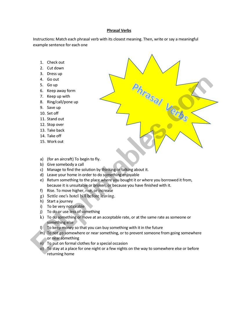 Phrasal Verb time filler worksheet