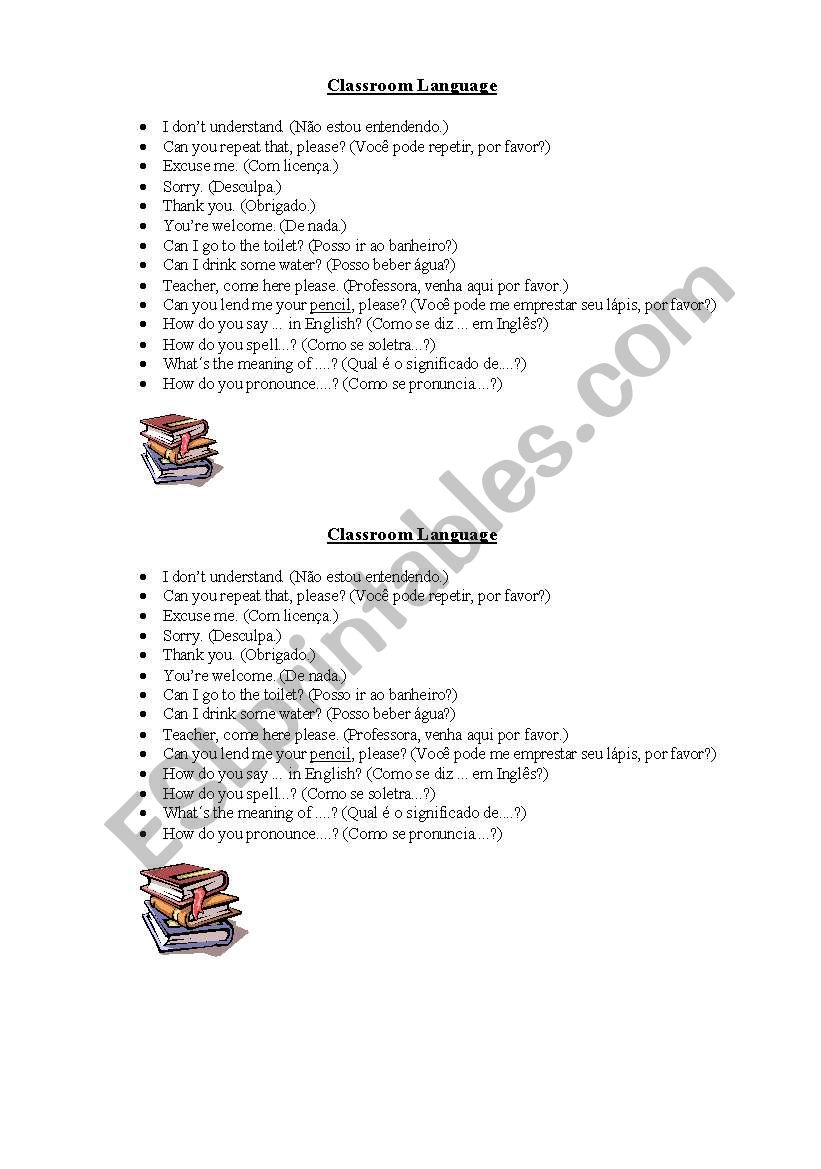 Classroom language worksheet