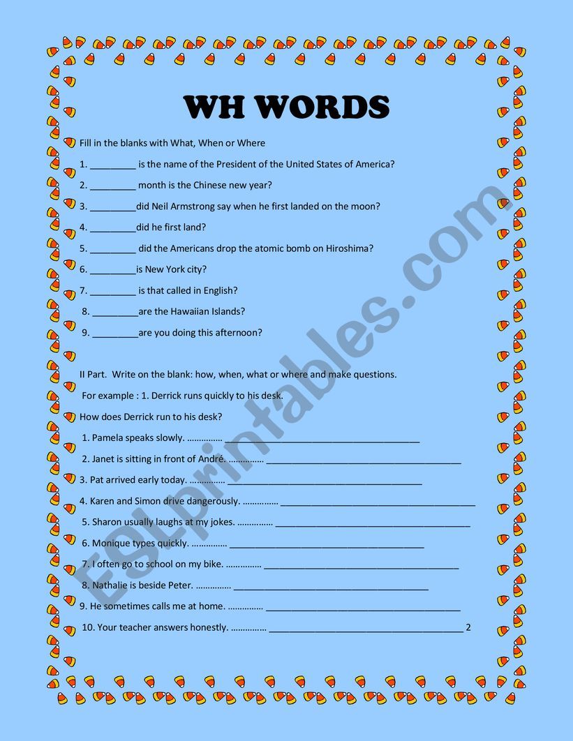WH WORDS TEST worksheet
