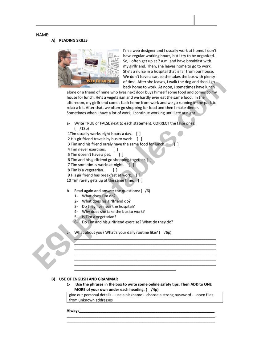 ELEMENTARY WRITTEN ASSESSMENT worksheet