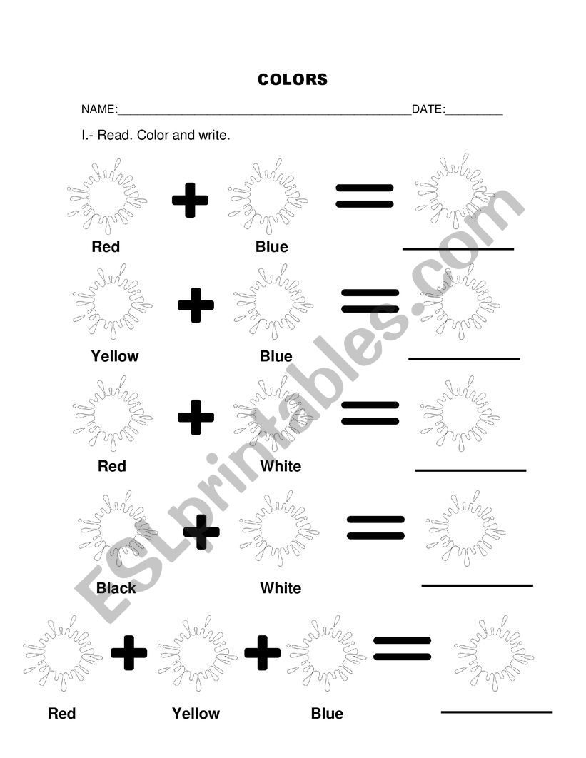 Colors Combinations worksheet