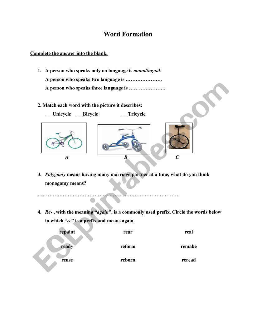 Word Formation worksheet
