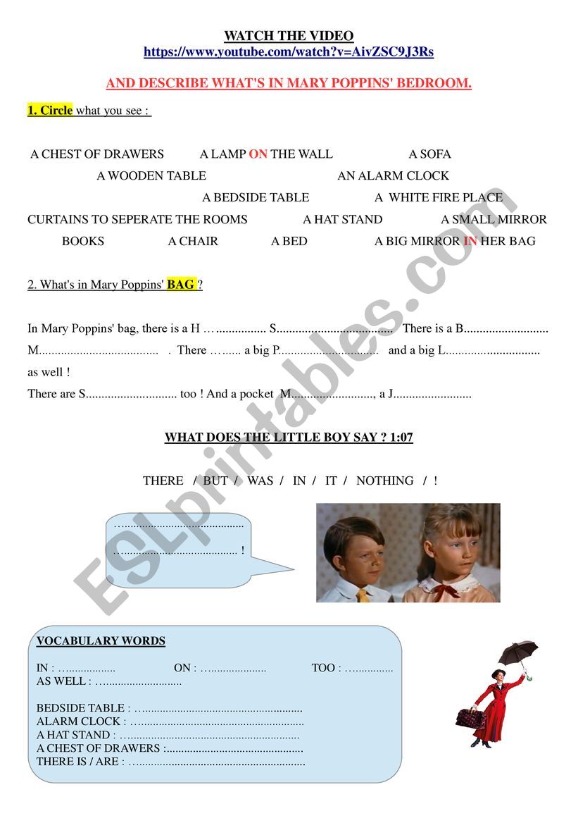 Whats in Mary Poppins bag? worksheet